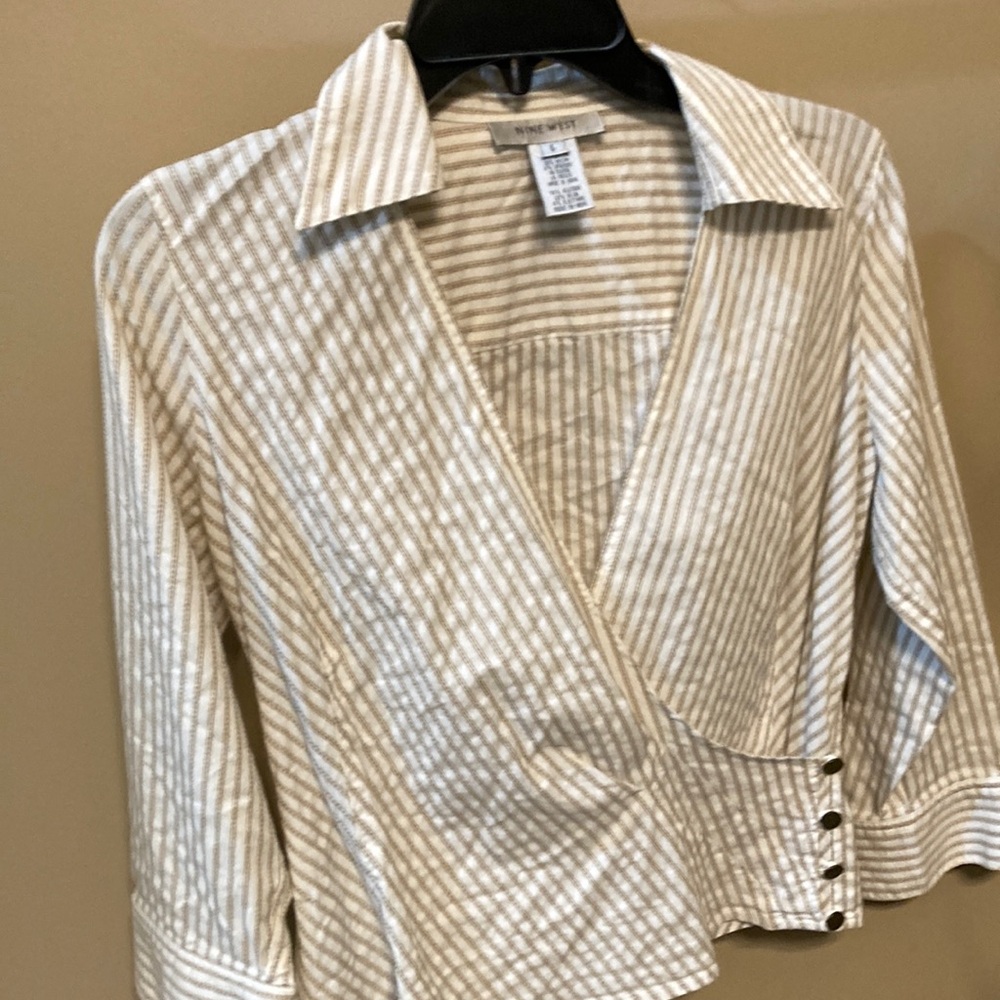 Nine West Cream Wrap Blouse with Notched Collar